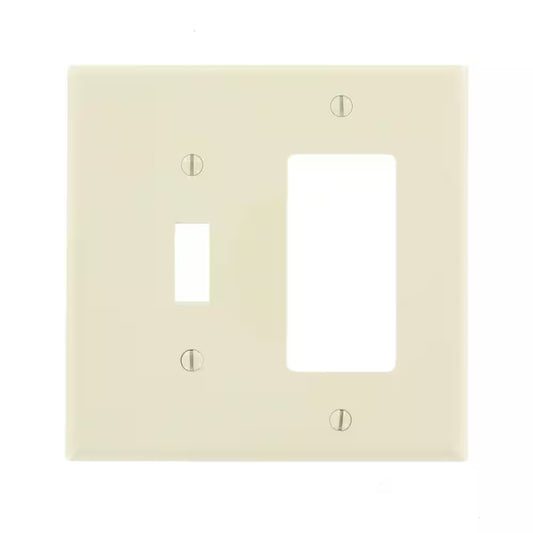 2-Gang Light Almond 1-Toggle / 1-Decora/Rocker Nylon Midway/Midsize Wall Plate (1-Pack) PJ126-T